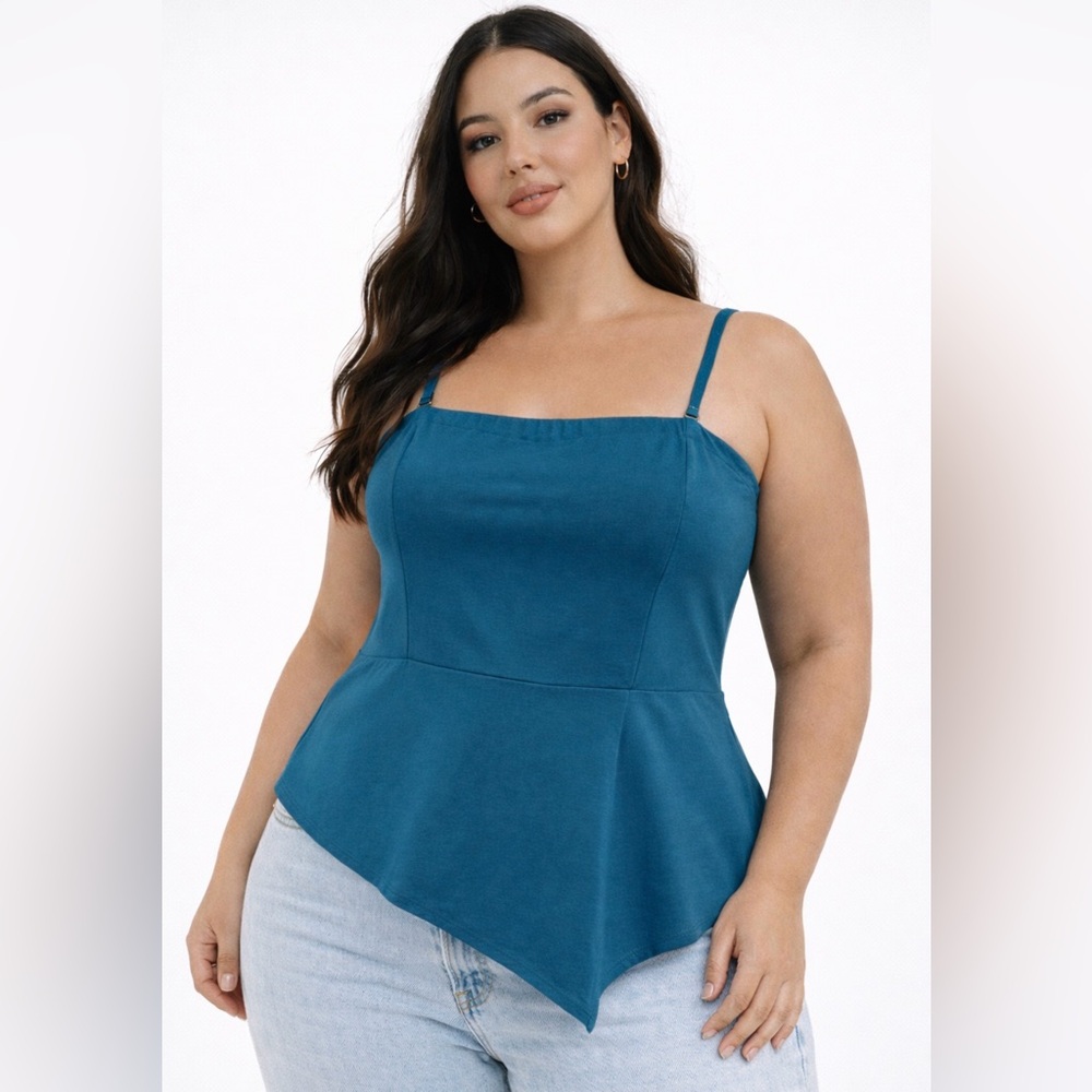Lane Bryant Women Plus Size 22/24 Dark Teal Peplum Tube Top Removable Straps EUC